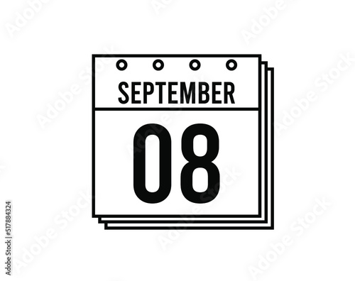 Free Download September 8 calendar. September month calendar black and white icon. Simple 3D vector. - GFXLoad