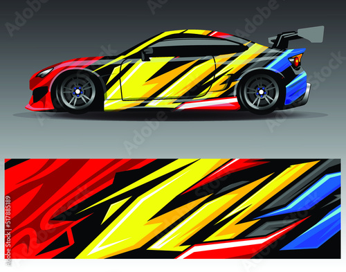 Car wrap design vector  truck and cargo van decal. Graphic abstract stripe racing background designs for vehicle  rally  race  adventure and car racing livery.
