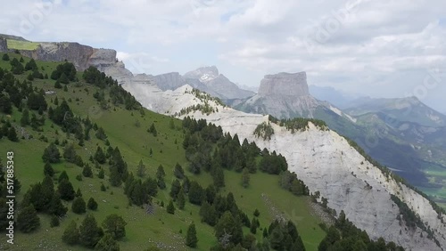 Breathtaking Aerial View Of Massif Mountain Ranges In Vercors, France. Drone Shot photo