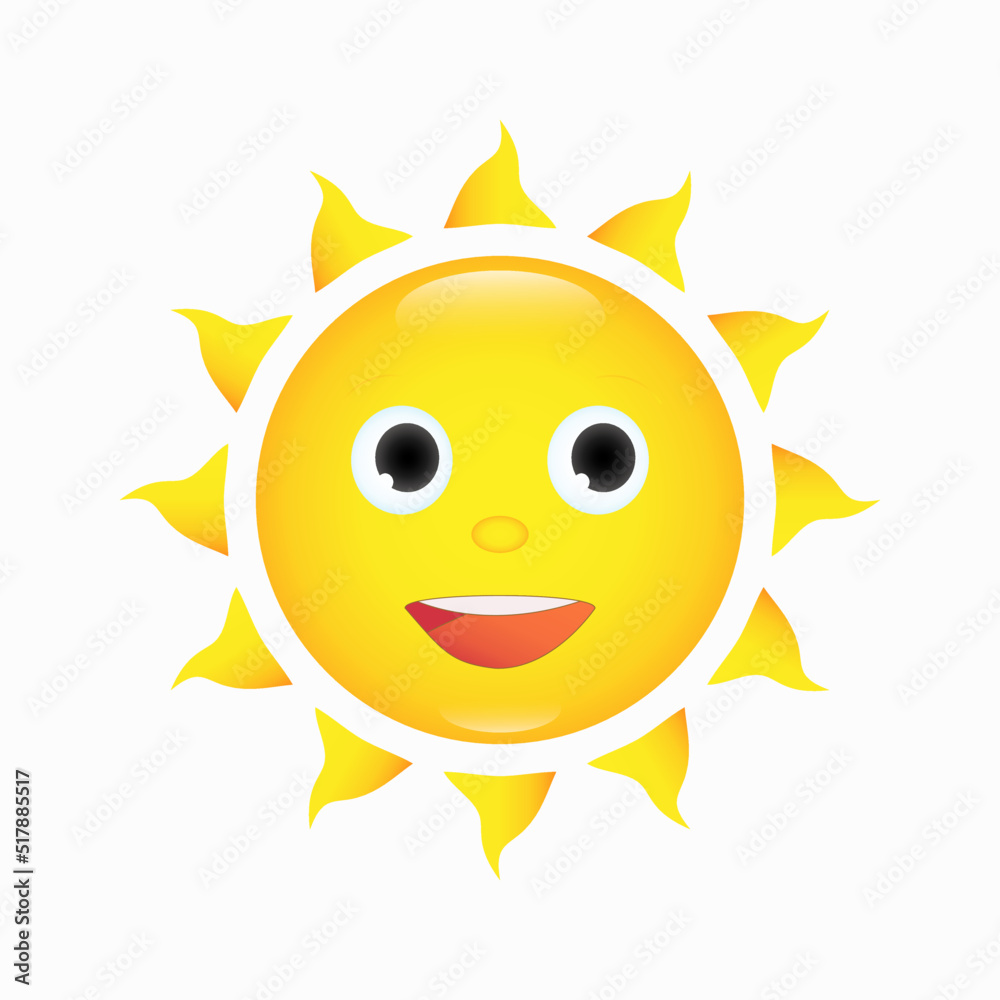Charming smiling sun. Design element. Suitable for use as an icon, sticker, badge. 3 D. Vector illustration.