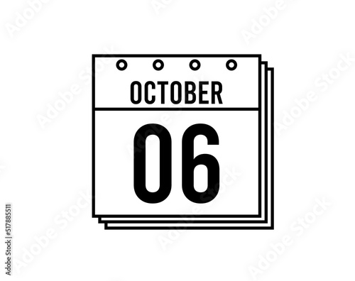 October 6 calendar. October month calendar black and white icon. Simple 3D vector. © BOROFOTOS