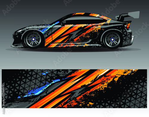 Car wrap design vector, truck and cargo van decal. Graphic abstract stripe racing background designs for vehicle, rally, race, adventure and car racing livery.