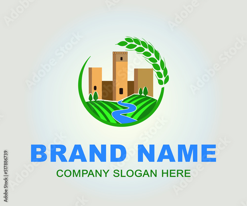 Modern farm house vector logo template, nature farming illustration, agriculture and farming logo. vector illustration. icon