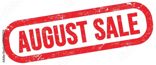 AUGUST SALE, text written on red stamp sign.