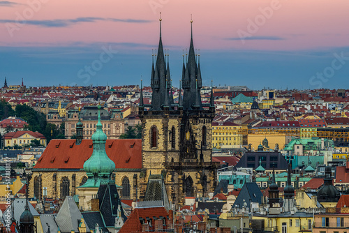 The Church of Our Lady before Týn in Prague during dusk.
