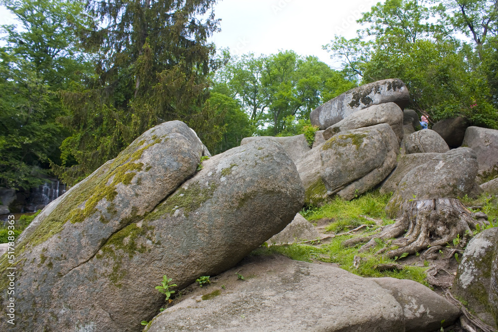 Large stones in a picturesque landscape in National dendrological park Large stones in a picturesque landscape in National dendrological park