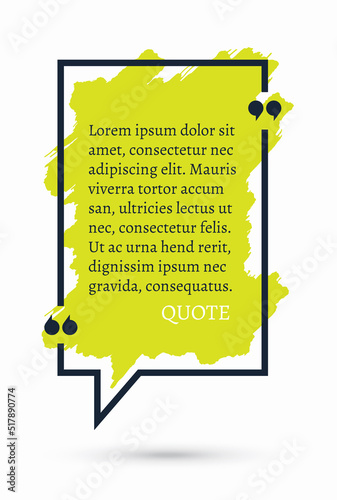 Quote speech bubble, blank template, text in quotation marks, blank quote box on colorful background. Vector illustration.