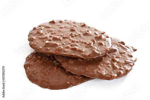Canvastavla Chocolate Florentine Cookies isolated on white, close up