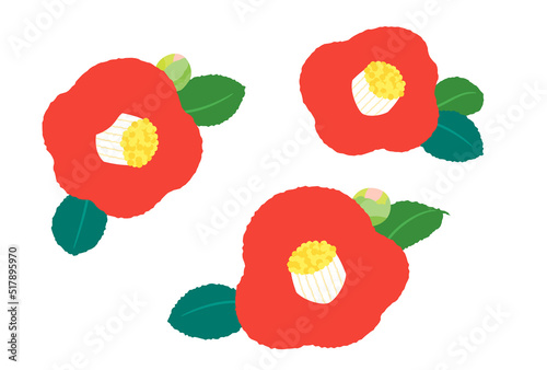椿の花　シンプルイラスト　デザインパーツ