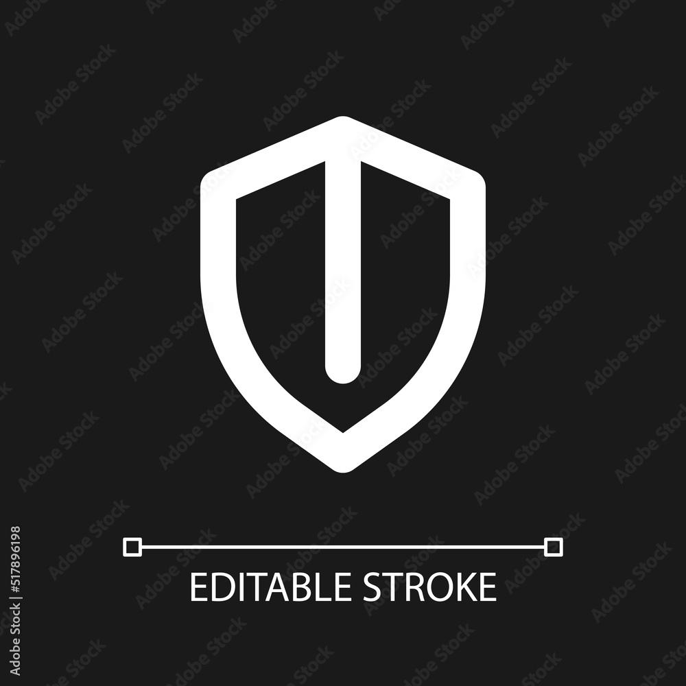 Security shield pixel perfect white linear ui icon for dark theme. Antivirus software. Vector line pictogram. Isolated user interface symbol for night mode. Editable stroke. Arial font used Security shield pixel perfect white linear ui icon for dark theme. Antivirus software. Vector line pictogram. Isolated user interface symbol for night mode. Editable stroke. Arial font used