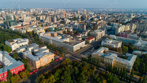Aerial view beautiful Kyiv cityscape on a sunny spring day. Drone shot Kiev building. Capital of Ukraine  © viacheslav