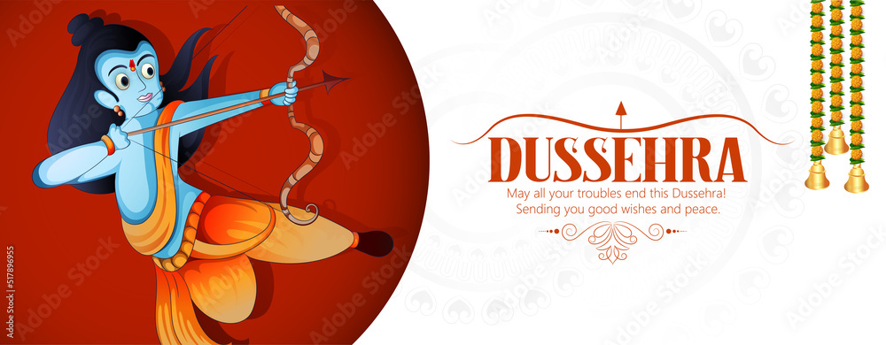 illustration of Bow and Arrow of Rama in Happy Dussehra festival of India Navratri festival
