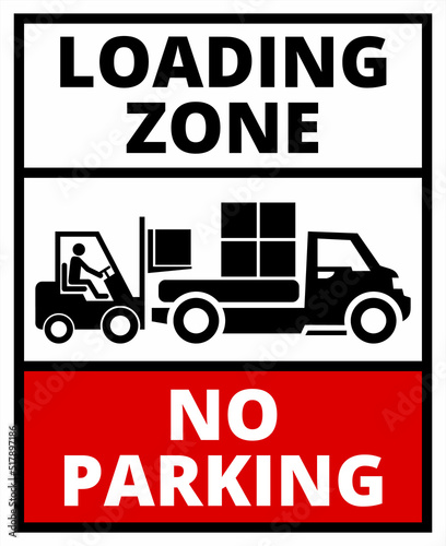 Information board, Do not park. Loading and unloading area. A forklift is loading or unloading goods. Vector, illustration