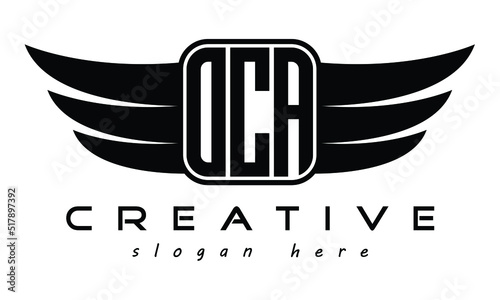 OCA three Letter Wings minimalist creative concept flag Flying abstract Initial wing symbol icon professional logo design, Vector template