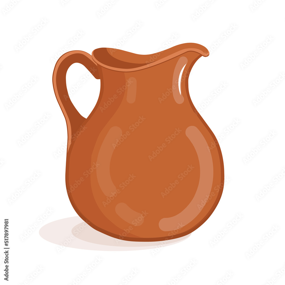 Ceramic jug for milk and other drinks. Vector illustration of brown clay decanter.