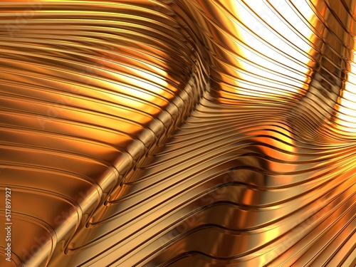 Gold metal background with waves and lines