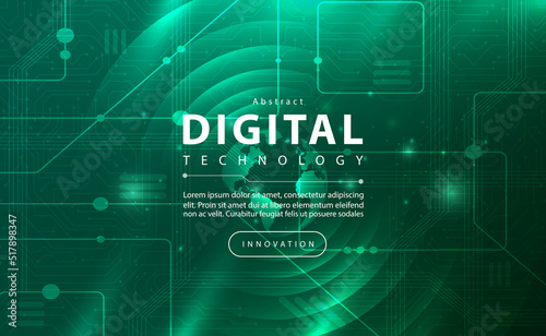 Digital technology banner green dark background concept with technology light effect, abstract tech, innovation future data, internet network, Ai big data, lines dots connection, illustration vector