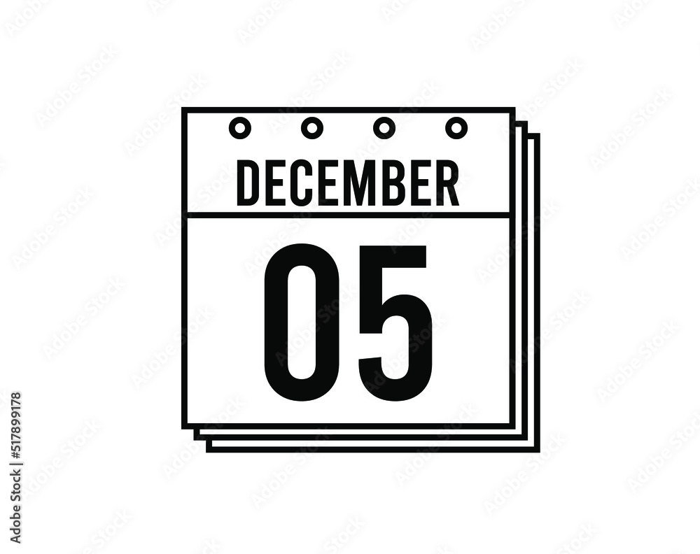 December 5 calendar. December month calendar black and white icon. Simple 3D vector. December 5 calendar. December month calendar black and white icon. Simple 3D vector.