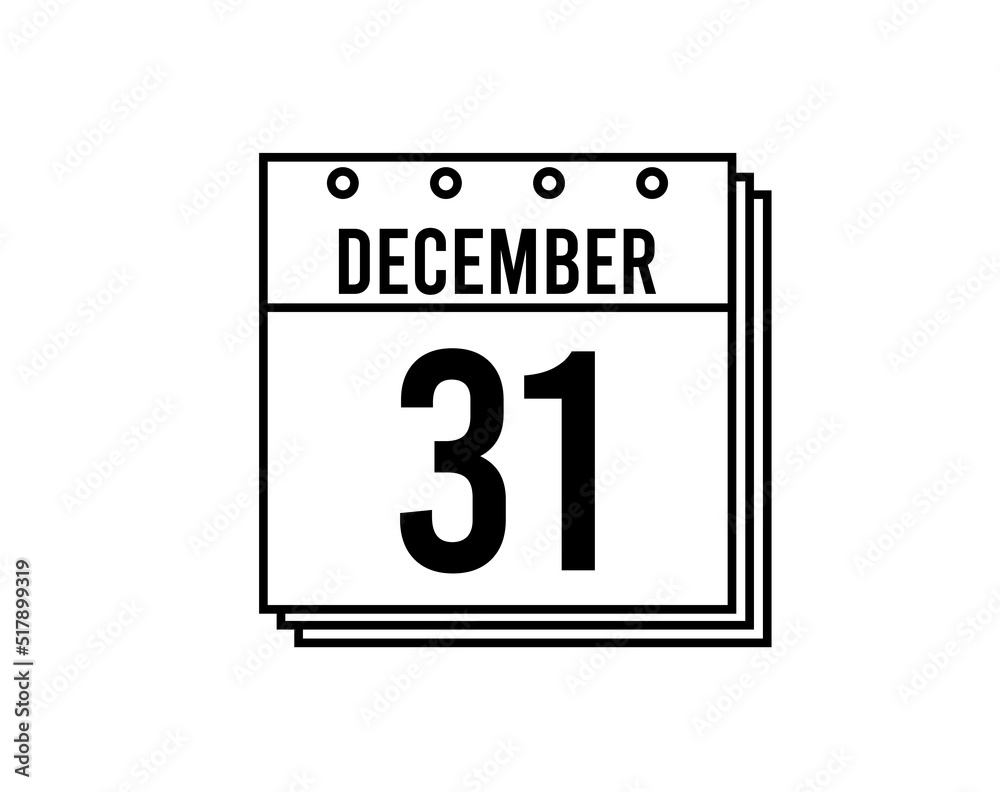 December 31 calendar. December month calendar black and white icon. Simple 3D vector. December 31 calendar. December month calendar black and white icon. Simple 3D vector.