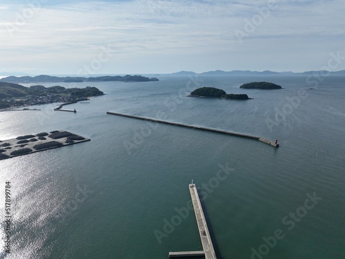 三河湾、西尾市幡豆町の海岸の風景を空撮 photo