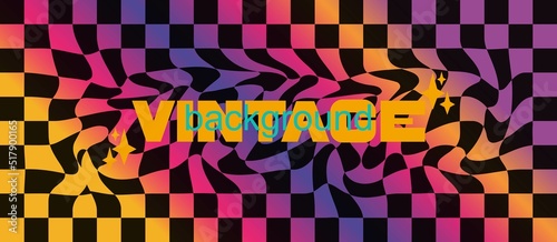Colorful vintage checkered background in 80s-90s retro style. Aesthetic trendy retro banner. Vector illustration.