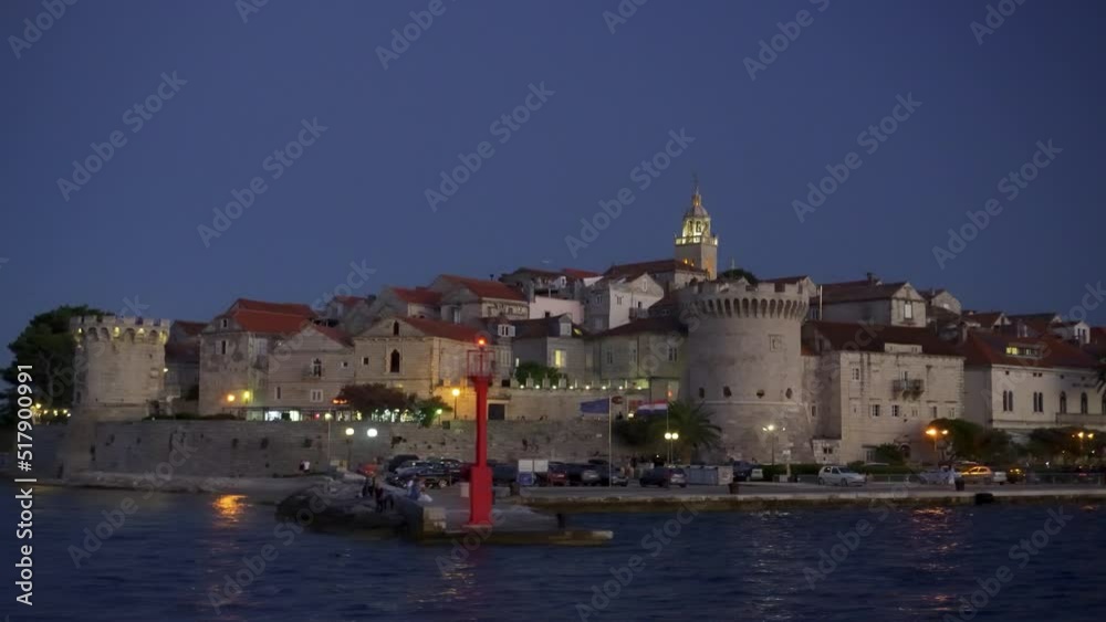 Walled City With Medieval Architecture At Korcula Old Town In Croatia. POV