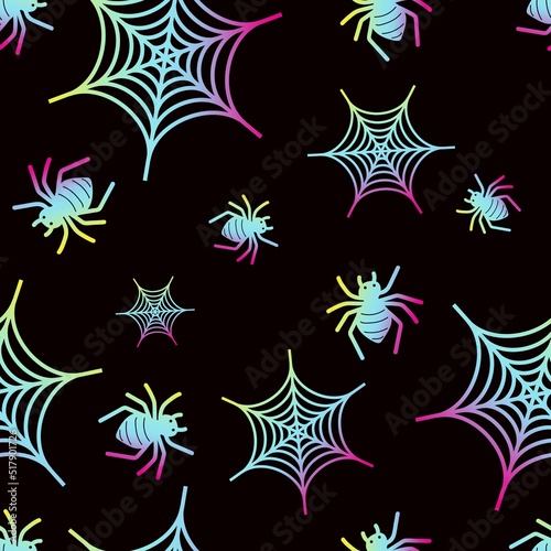 Rainbow light neon Halloween spider web pattern