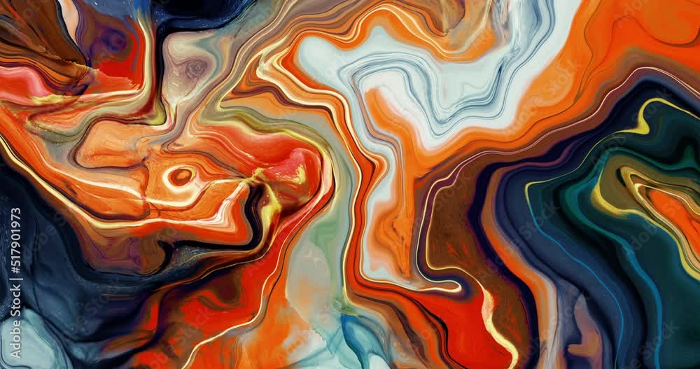 Orange and black marble motion design, abstract fluid art, modern mixed colours