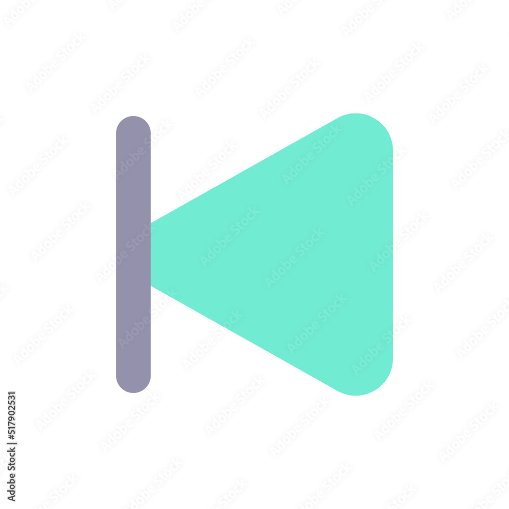 Skip previous button flat color ui icon. Music player bar. Playing multimedia file. Rewind to start. Simple filled element for mobile app. Colorful solid pictogram. Vector isolated RGB illustration