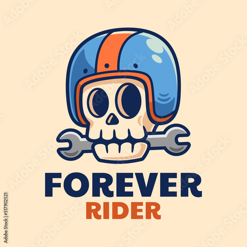 Skull Helmet Wrench Cartoon Logo Design