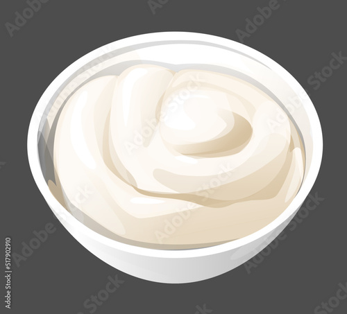 a set of sauces in neat white saucers. realistic stylized white saucers are filled with colorful appetizing sauces