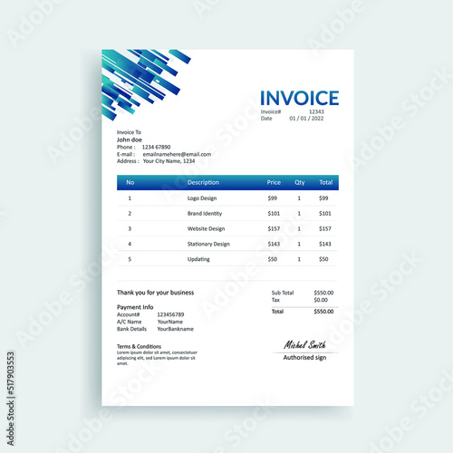 Abstract Business Invoice Vector Template
