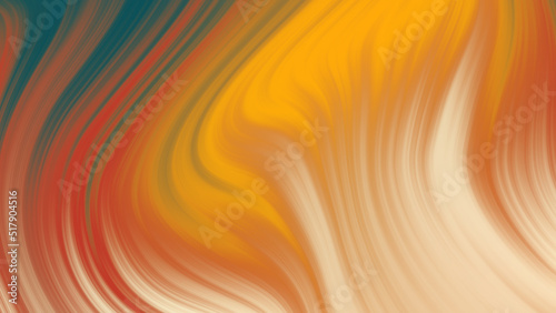 Fluid vibrant gradient of green yellow red beige colors with smooth movement in the frame turning waves with copy space. Abstract lines background concept