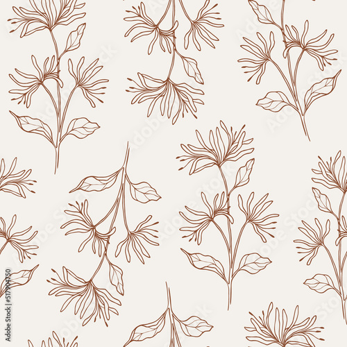 Hand drawn honeysuckle branch seamless pattern