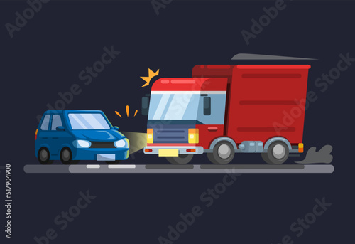 Truck hitting car. car accident scene illustration vector