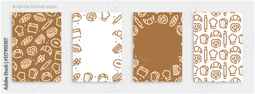 Bread and bakery icon pattern background for graphic design.A-size vertical vector template set.