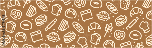 Bread and bakery icon pattern background wide banner