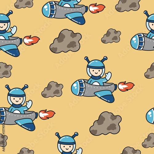 Cute space galaxy doodle cartoon pattern