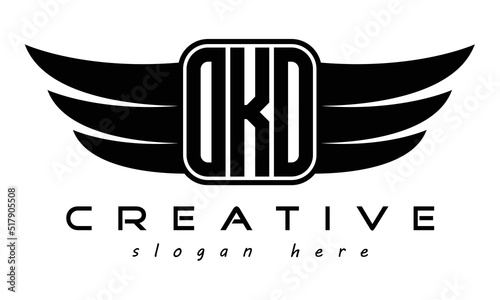 OKO three Letter Wings minimalist creative concept flag Flying abstract Initial wing symbol icon professional logo design, Vector template