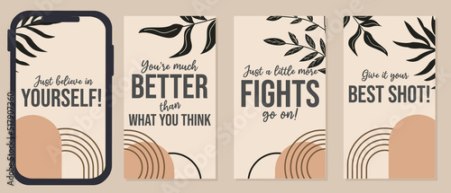 motivational quote design for social media stories. aesthetic background with hand drawn floral elements