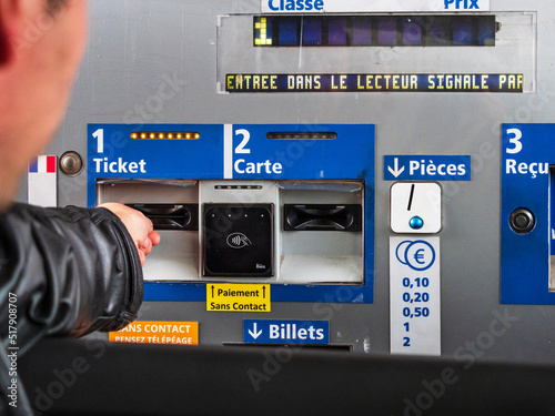 Toll roads in France. Payment at the checkpoint of cars.
