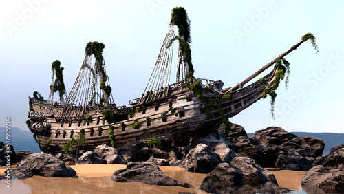 3D Rendering Pirate Ship