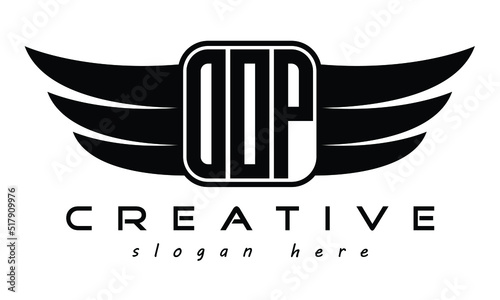 OOP three Letter Wings minimalist creative concept flag Flying abstract Initial wing symbol icon professional logo design, Vector template
