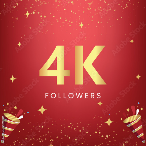 Thank you 4k or 4 thousand followers with gold bokeh and star isolated on red background. Premium design for social media story, social sites posts, greeting card, social networks, poster, banner.