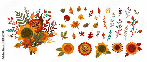 Autumn nature. Floral set. Vector design for card, poster, flyer, web and other