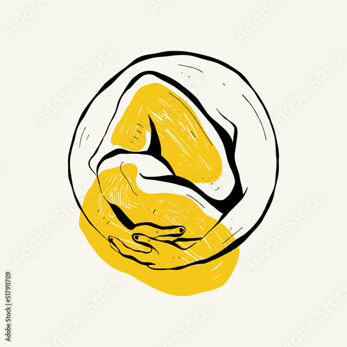 Linear drawings of heads of antique statues of the goddess and mythical god in the engraving style. Creative minimal linear woman vector with growing branch from her head.