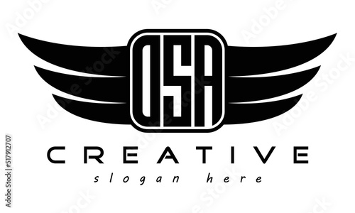 OSA three Letter Wings minimalist creative concept flag Flying abstract Initial wing symbol icon professional logo design, Vector template