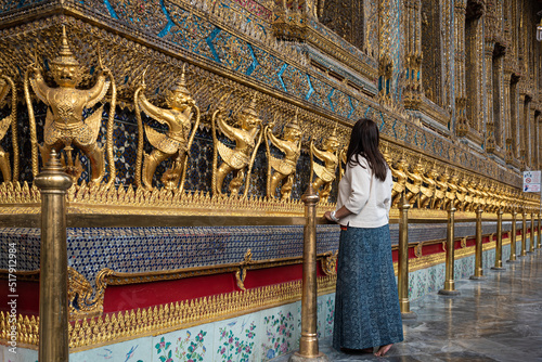 Photography Traveler woman at Wat Phra Kaew, Emerald Buddha temple, Bangkok Thailand