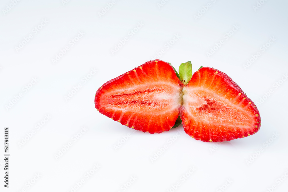 fresh juicy summer strawberries in a cut on a white background. top view fresh juicy summer strawberries in a cut on a white background. top view