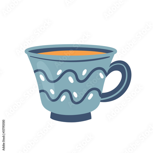 Breakfast retro tea cup. Hot drink mug, english tea ceremony vector illustration